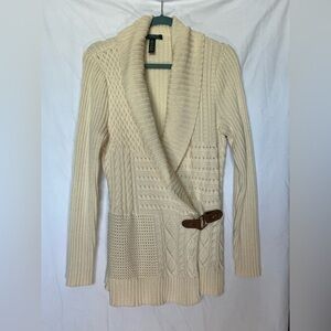 Ralph Lauren Cream Cable Knit Cardigan with Buckle